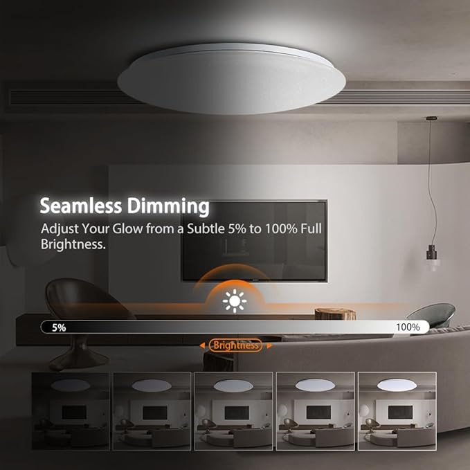 1-Pack, 13 inch Smart LED Music Ceiling Light with Bluetooth Speaker, Compatible with Alexa & Google Home, Color Changing RGB Dimmable Light for Living Room, Bedroom, Kitchen