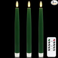 GenSwin Flameless Taper Candles with Remote Timer, Real Wax LED Flickering Candlesticks Battery Operated 3D Wick for Wedding, Party, Home(Christmas Green, 9.84", Set of 3)