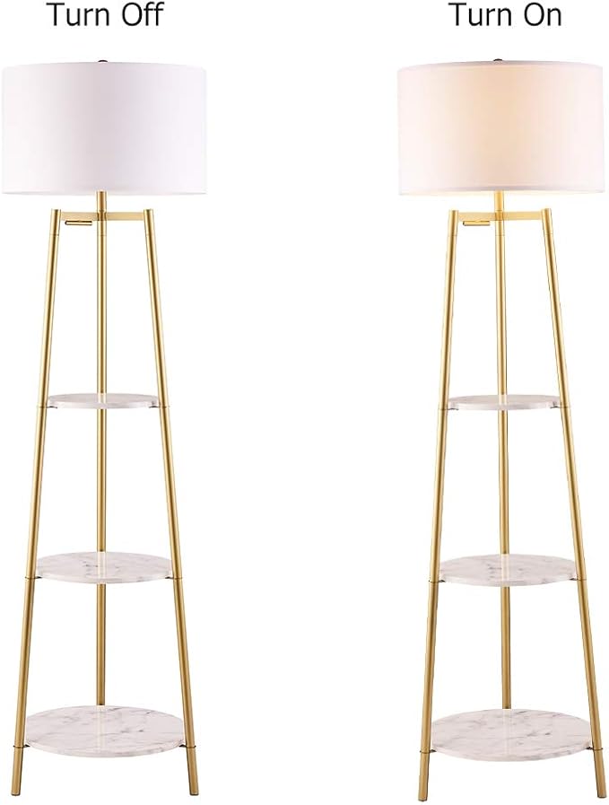 ROSEN GARDEN Floor Lamp, Standing Reading Light with Faux Marble Shelves and Fabric Shade, Modern Tall Pole Lamp, Accent Furniture Décor Lighting for Living Room, Bedrooms