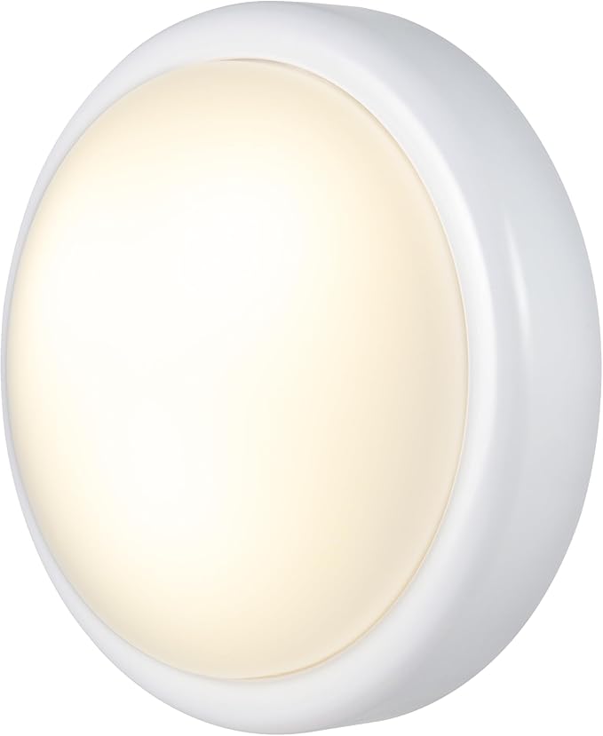 GE Round Tap Light, Battery Operated, White, Push On/Off, Wireless, Portable and Convenient, Perfect for Under Cabinets, Closet, Attic, Nightstand, Nursery, Bathroom, Hallway, 54807, 7.75x 6.55x 2.4
