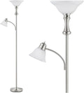 71'' Floor Lamps for Living Room, Tall Floor Lamp for Bedroom with Adjustable Angle Arc Reading lamp, Modern Torchiere Standing lamp with Glass Shade, Knob Switch, Bulb Included, Silver