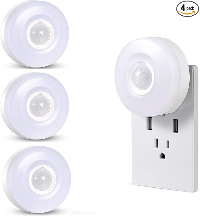 Night Light Plug in, Bright Motion Sensor Nightlights (200 Lumens), Smart LED Night Lights Plug Into Wall, Ideal for Bathroom, Hallway, Garage (Cool White 4Pack)