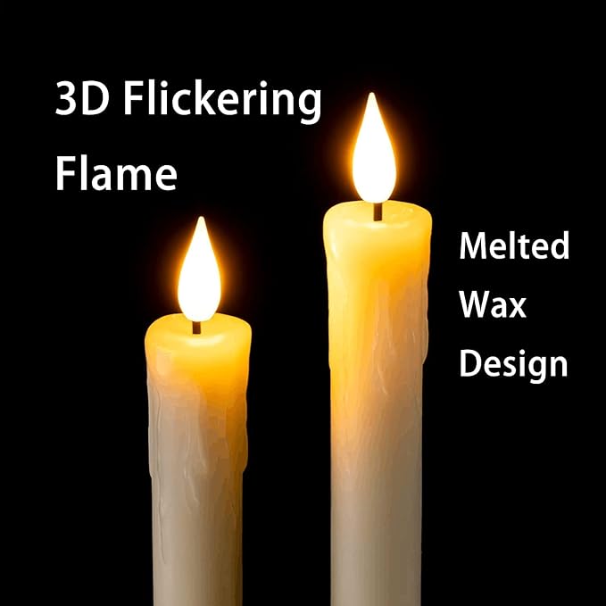 Homemory 24 Pcs Real Wax Flameless Taper Candles with Remote Timer and Dimmer, Battery Operated Candlesticks with Flickering Light, Ivory Window Candles, 9.6 Inches for Wedding Home Decor