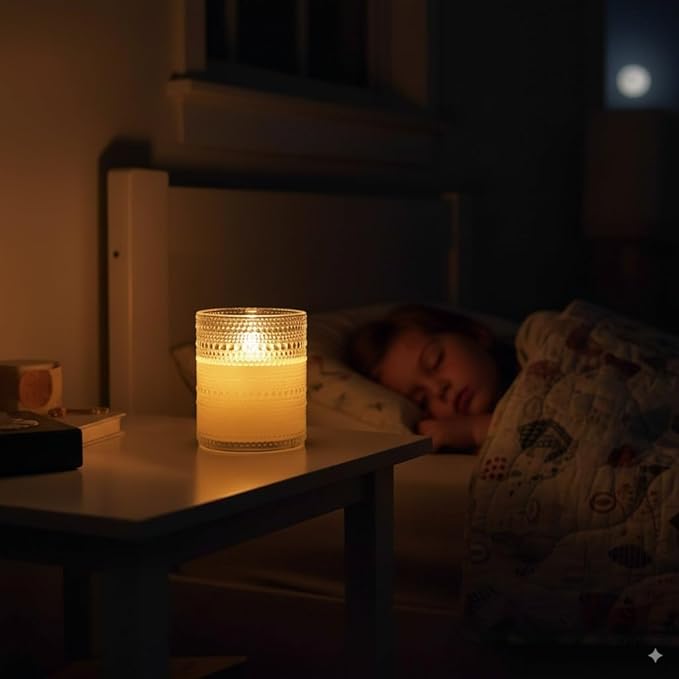 VENTA Realistic Glow Flameless Candles | Decorative Set of 2 in White Dotted Glass with Remote & Timer | Decorative Table Lamp