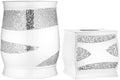 Zahari Home 2pc Sinatra White Modern Bath Accessories Set Waste Basket & Tissue Box Modern Decorative Beautiful Designs Bathroom Decor Set for Home Luxury Bath Set Mosaic Glass
