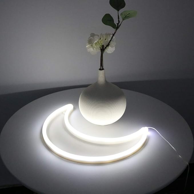 LED Cool White Moon Neon Light, Cute Neon Moon Sign,Christmas Room Decor Battery or USB Powered 5V Art LED Decorative Lights Night Lights Indoor for Home, Bedroom, Office,Dorm,Party (Cool White Moon)