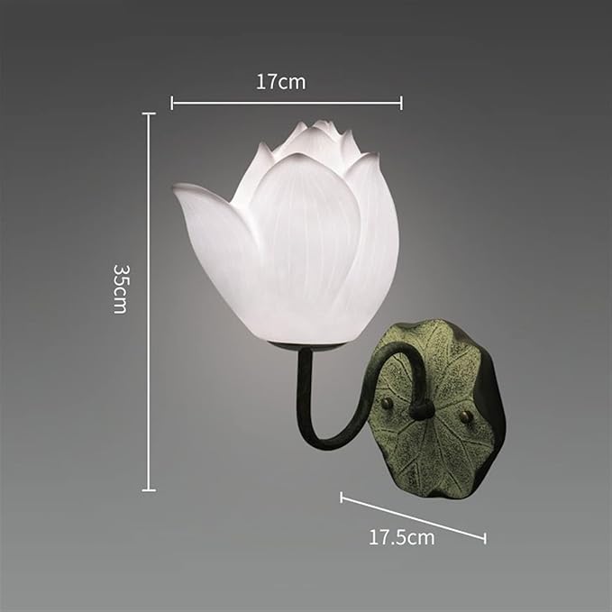 Indoor Retro Zen Wall Lamp Study Bedroom Background Lotus Decorative Bedside Decor(White)