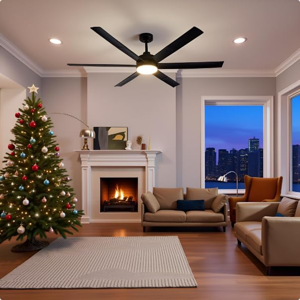 60" Smart Ceiling Fan with RGB Chasing Lights – Quiet DC Motor with Sectional Blades Dimmable CCT via App & Remote Control, Fits Flat or Sloped Ceiling Mount for Large Living Rooms, Black
