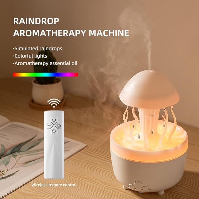 300ml Cute Diffuser Jellyfish Humidifier with 7 Changing Colors LED Lights, Rain Cloud Diffuser for Home Bedroom Office