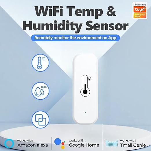 WiFi & Bluetooth Temperature and Humidity Sensor,No Hub Required,Compatible with Alexa and Google Home,for Home, Baby Rooms,Greenhouses Accessories, Garages, Office 1Pack(No Include Battery)