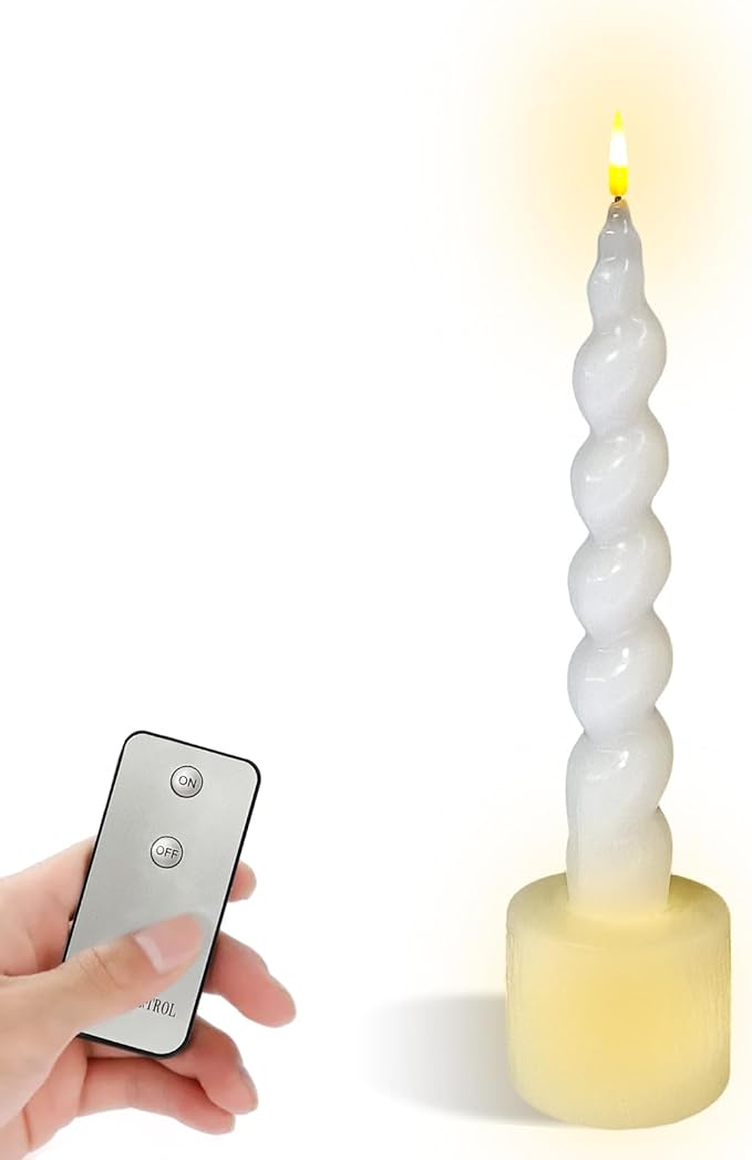 Spiral Taper Candle LED Candlesticks, 7.5 Inch Flameless Tapered Candles Battery Candle Sticks Remote Twisted Candlestick for Dinner Holiday Wedding Party Housewarming-2D