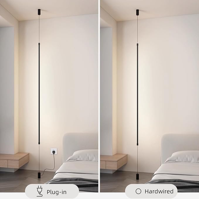 Modern Minimalist Pendant Light Plug in LED Pendant Lights Linear Floor to Ceiling Lamp Long Strip Hanging Lamp for Bedroom Bedside Living Room Corner - 47"