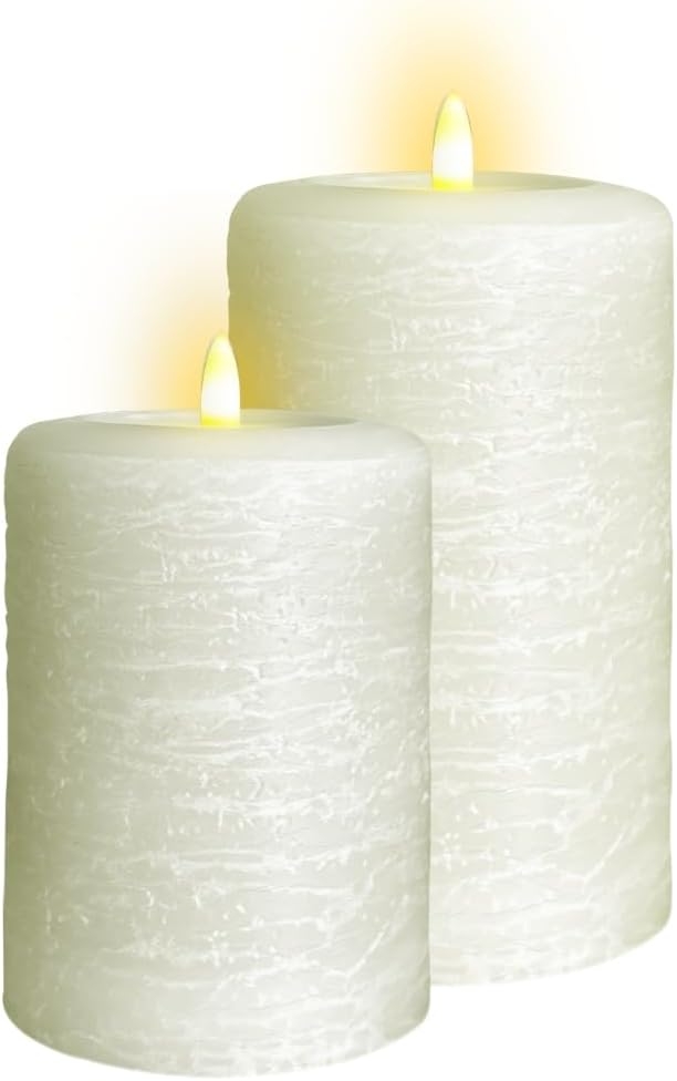 LumiPur Signature Natural Glow Flameless Wax Pillar 2 Pack LED Candle 3.5" x 5" and 3.5" x 7" Linen White