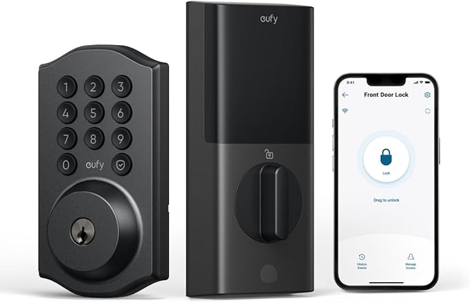 eufy Security Smart Lock C30, Keyless Entry Door Lock, Built-in WiFi Keypad Deadbolt for Front Door, No Bridge Required, Easy Installation, Reliable Power, Traditional, Black
