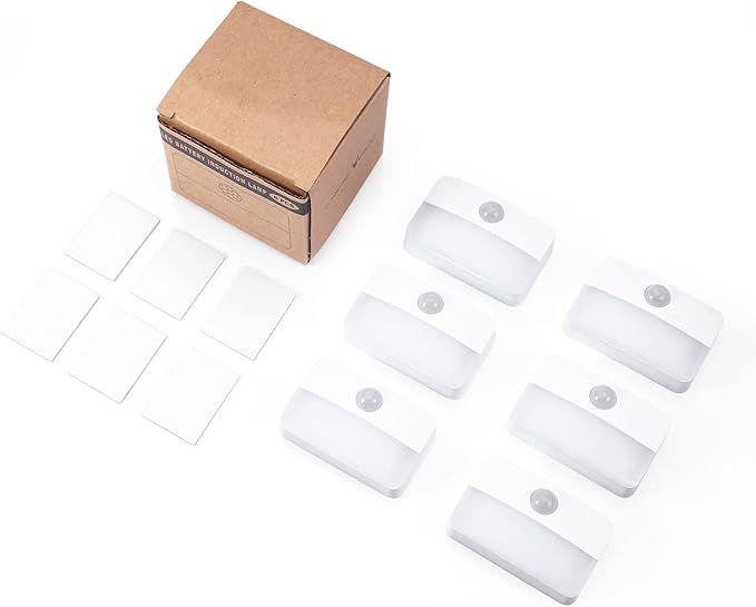 AMIR 6 Pack Mini Motion Sensor Stair Light for Indoor, Battery-Powered LED Night Light, 40 Lumen 6500K, Cordless Closet Lights, Safe Lights for Stairs, Hallway, Bathroom, Kitchen, Cabinet