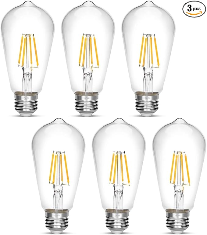 Vintage Edison Bulb 4W,Equivalent 40W Incandescent,ST18 Antique LED Filament Bulbs,Non Dimmable Daylight White 4000K,E26 Led Bulb,Pack of 6