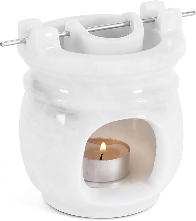 Marble Oil Burner 4.5 Inches White Handmade Candle Warmer & Aromatherapy Diffuser for Home Decor, Bathroom & Room Decor, Ideal Oil Warmer, Aroma Diffuser & Essential Oils