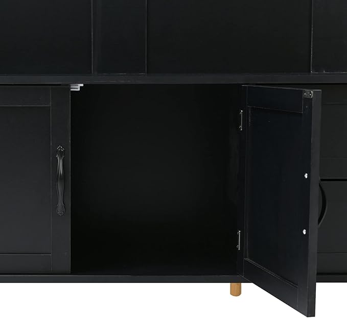Widen Hall Tree with Bench and Shoe Storage, Modern Entryway Bench with Coat Rack, Cabinet, 2 Drawers and Shelves, Mudroom Bench with Storage and 5 Hooks for Entry Way, Hallway (Black)