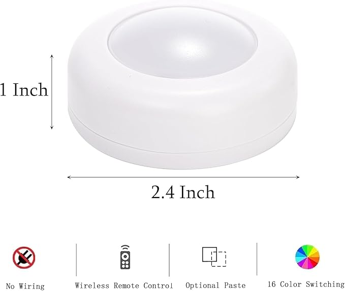 Hbaushun LED Puck Lights 3 Pack,16 Color Changeable Wireless LED Cabinet Lights,Battery Operated Night Light with Dimmer & Timmer for Bedroom,Closet, Kitchen,White