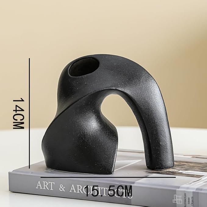 Nordic Style Ceramic Vase Set, Luxury Artistic Flower Arrangement for TV Cabinet and Entryway, Modern Minimalist Home Decor Accents(Type A Black)