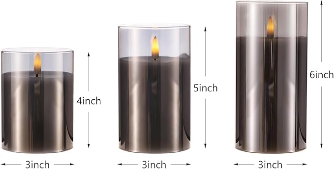 Mingfuxin Flameless Candles, Battery Operated Candles LED Pillar Glass Candles with Remote 10-Key Control and Timers for Indoor Party, Wedding,Tabletop Halloween Decorations, H 4" 5" 6", Set of 3