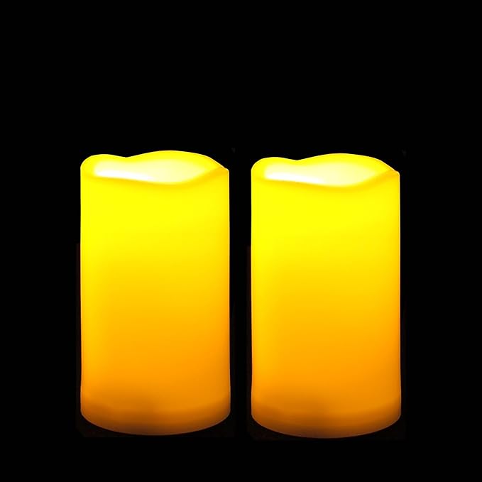 Waterproof Outdoor Battery Operated Flameless Candles with Auto Timer Flickering Plastic Resin Electric LED Pillar Lights for Lantern Patio Garden Wedding Party Decorations 3x5 Inches 2 Pack White