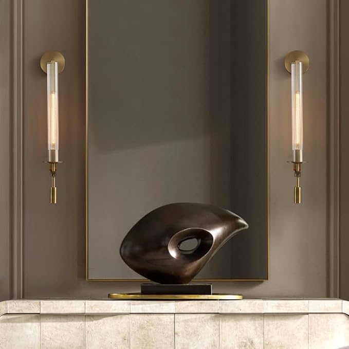 LIGHTLAND Gold Wall Sconce, 28 Inch Modern Metal Glass Wall Light Fixture, Wall Lamp for Living Room Bedroom Hallway (Pack of 1)