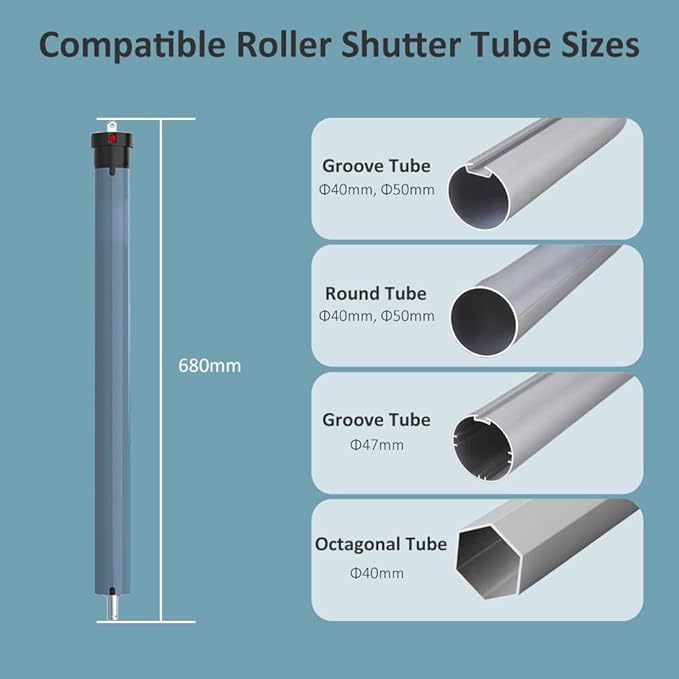 Motorized Roller Shade Motor Kit, 4800mAh Rechargeable Electric Blind Motor, Remote Control Retrofit, High Torque Tubular Drive for Window Shades (6.0 N.m for Φ40mm (1.57") Round Tube)
