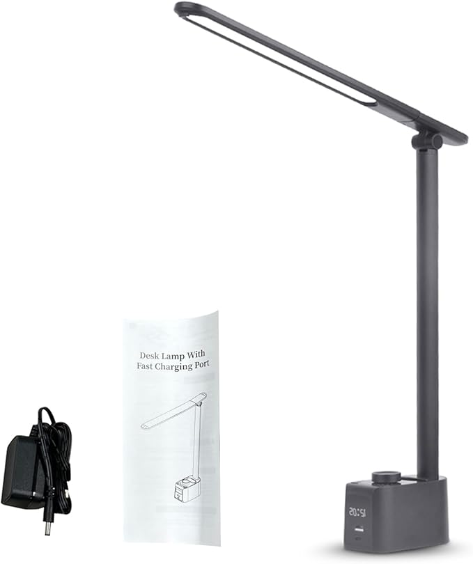 Pssopp LED Desk Lamp, 5 Color Temperatures Adjustable 18W Eye Caring Table Reading Lamp for Home Study and Office (T221012)