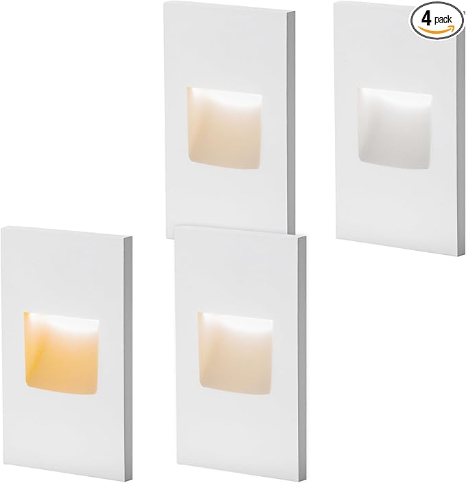 FTL Outdoor Step Lights LED Indoor Stair Lights, 3000K/4000K/5000K Color Changing Outdoor Deck Stair Light, 3.5W 150LM 12V Low Voltage Light for Steps Vertical, Waterproof White Aluminum 4-Pack