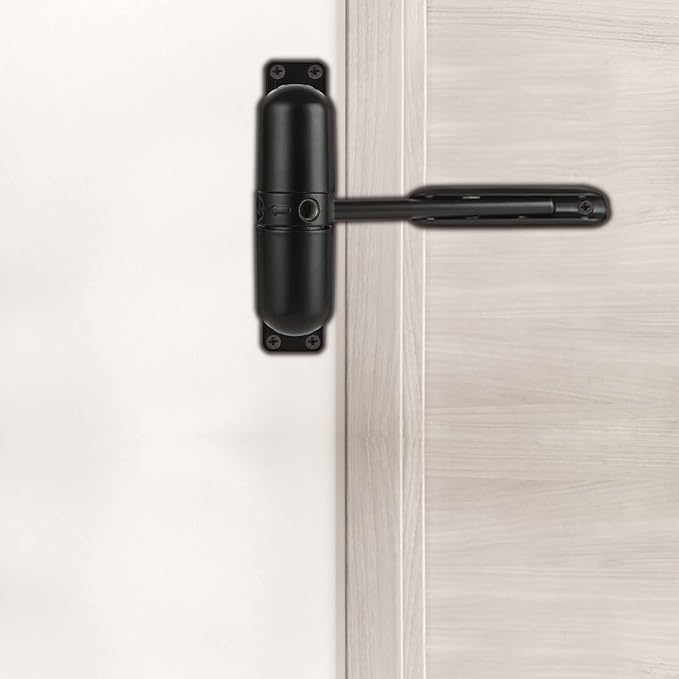 2PCS Automatic Door Closer Safety Spring Door Closers, Adjustable Closing Door Hinge for Convert Hinged Doors to Self-Closing, Black Door Closer Auto for Residential, Commercial