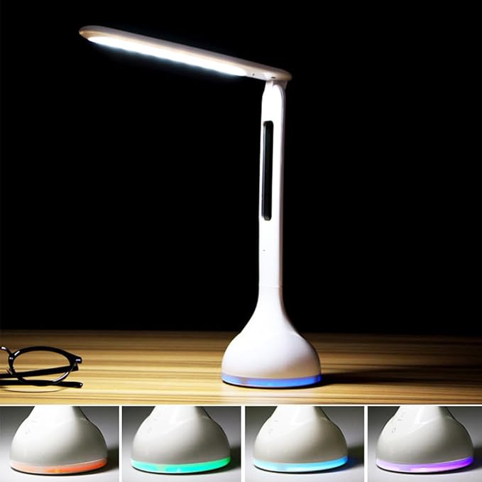 AYI Desk Lamp with LED Display Eye-Caring LED Table Lamp with Calendar, Temperature Display, Multi-Angle Adjustable 7-Color Gradient Ambient Modern Office Lamp for Home & Office-T19 White