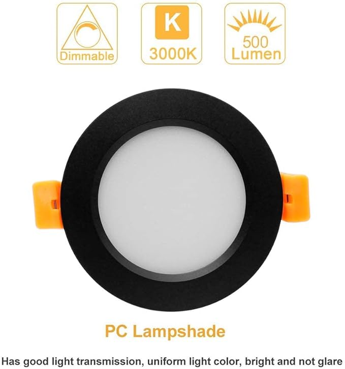 YGS-Tech 3 Inch LED Recessed Lighting, Dimmable Downlight 5W(40W Halogen Equivalent), CRI80, 3000K Warm White, Ceiling Light with LED Driver(1 Pack)
