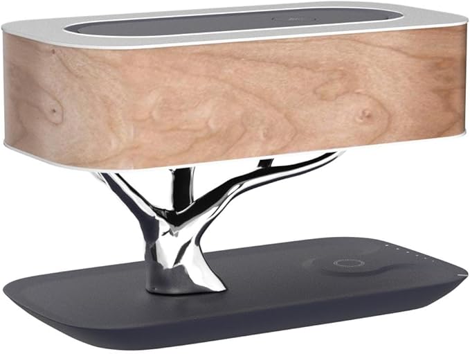 Bonsai Modern LED Bedside Smart Table Lamp with Built-in TWS Bluetooth Speaker and Qi Wireless Charger for Home and Office, Stepless Dimming with Sleep Mode (Tree of Light)
