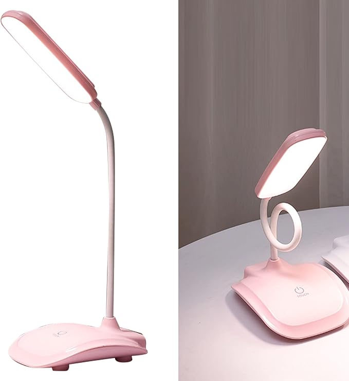 LED Desk Lamp, Touch Control Three Level Color Temperature USB Charging Table Study Lamp Portable Reading Light for Home Bedroom Dorm Study Office (Pink)