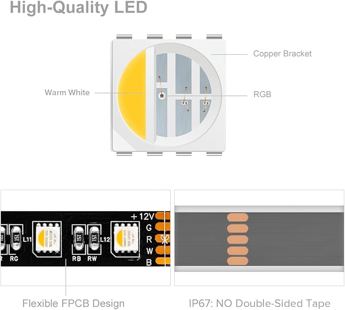 BTF-LIGHTING 5050 RGBW RGB+Warm White(2700K-3000K) 4 Colors in 1 LED Tape Light DC12V 5m 16.4ft 60LED/m Multi-Colored IP67 Black 14mm PCB for Bedroom Kitchen Home Decoration(No Adapter or Controller)