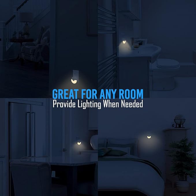 AULTRA Night Light LED Round Night Lights Plug Into Wall - Dusk to Dawn Sensor Activated, Automated On & Off, Used for Kitchen, Bathroom, Home Improvement, Bedroom 6-Pack