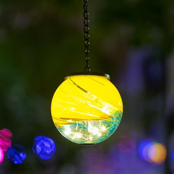 Solar Hanging Lanterns Outdoor, Solar Waterproof Gazing Ball Lights, Hanging Glass Globe Light for Garden Yard Tree Home Xmas Decoration