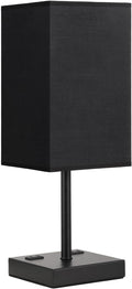 PLUS Black Bedside Lamp for Nightstand - Touch Table Lamp With Type C + A and AC Outlet, Square Charging Lamps For Bedroom Decor, Small Night Light For Office, Dorm Lamp For Men, E26 Bulb Included