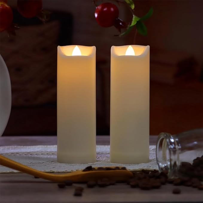 2 Pack LED Flameless Candles with Remote Battery Operated Outdoor LED Lights 2"x 6" Fake Flickering Waterproof Candles for Home Decorations Garden Decor Wedding Party Christmas Party