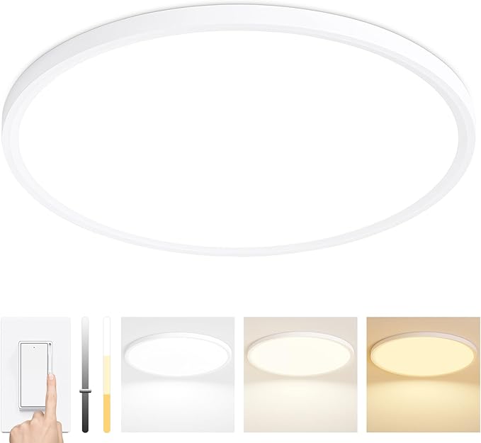 24 Inch LED Flush Mount Ceiling Light Fixture,Dimmable Ultra Thin Low Profile,48W 4800 Lumens,3 CCT Color Selectable,Modern Round White Ceiling Light for Living Room,Bedroom,Kitchen,Office