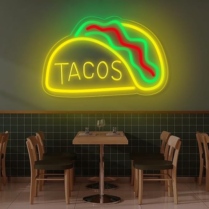 TACOS LED Neon Sign for Wall Decor USB Adjustable Brightness Living Room Bars Barbers Pub Wedding Party Salon Club Gatherings Gaming Room Man Cave Halloween Christmas Birthday Art Wall Decor