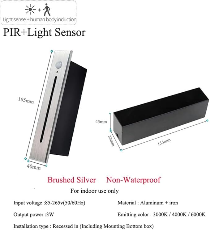 10Pcs Modern Stairway Lights LED Lights for Stair Railing Embedded LED Step Lighting 3W AC85-265V Not Waterproof, for Stair/Decks/Steps/Hallway/Movie Theater Corridor 6000K Brushed Silver