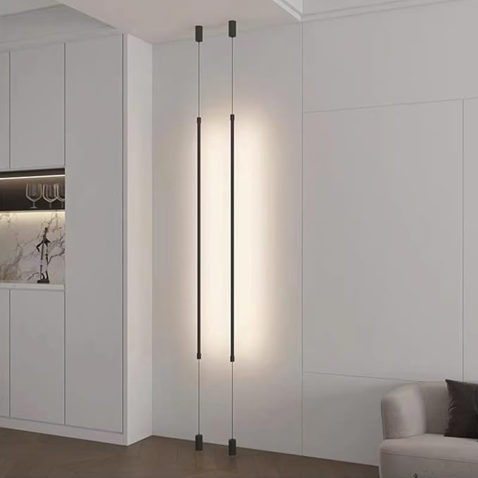 Black Modern Minimalist Pendant Light Linear Floor to Ceiling Light 31.5" Long Strip LED Pendant Lights Hardwired Bedside Hanging Lamp for Bedroom Living Room Corner