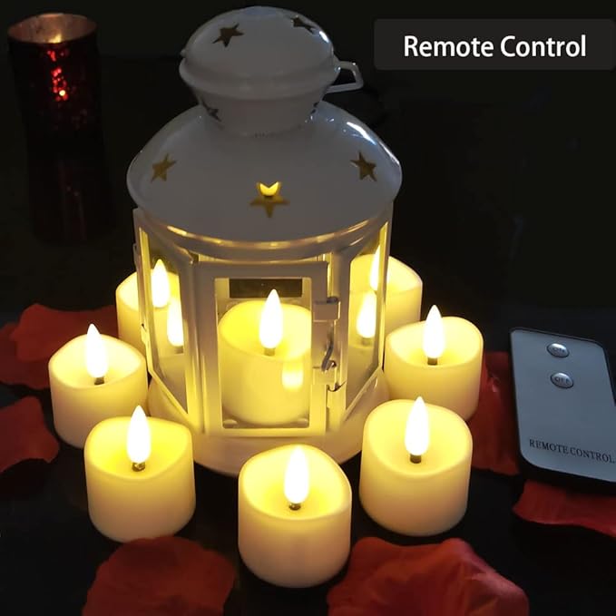 12 Pack Realistic and Bright Flickering Battery Operated Flameless LED Tea Lights Candles Remote,tealight Candles for Holiday, Weddings, Birthdays,Halloween,Christmas(Warm White)