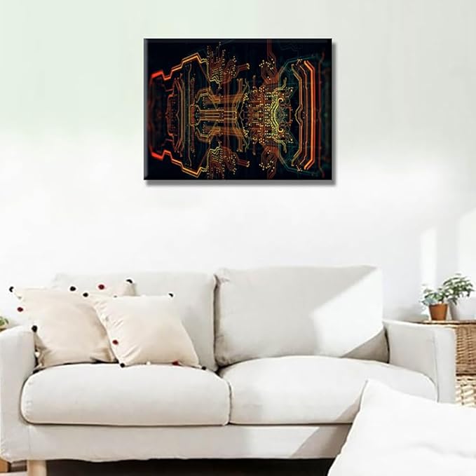 Wall Art for Living Room Circuit Board Canvas Wall Art Wall Decor Computer Chip Wall Painting CPU Concept Wall Paintings for Bedroom Framed Art for Home Decorations Ready to Hang 12X16 INCH