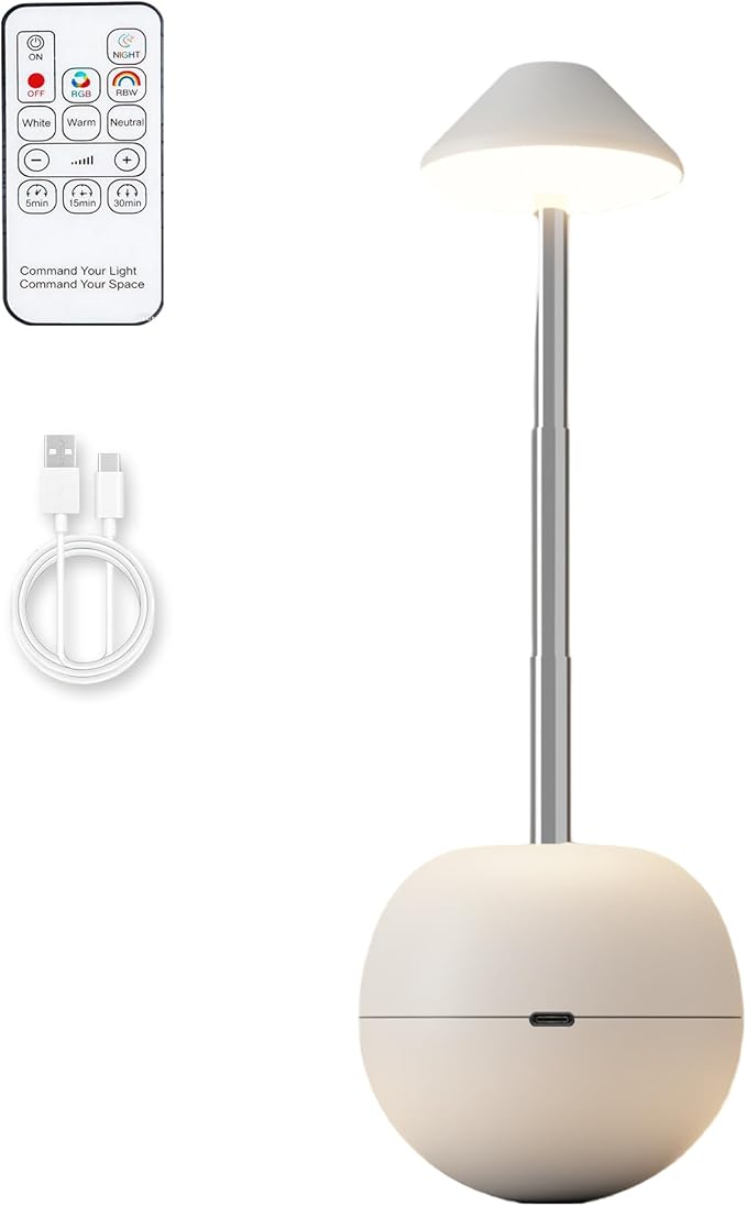 yadoker Tumbler Table Lamp with Remote, Cordless Touch Bedside Lamp, Rechargeable USB Small Lamp for Nightstand, Multiple Colors Dimmable Mushroom Shape Night Light for Nursery, Bedroom