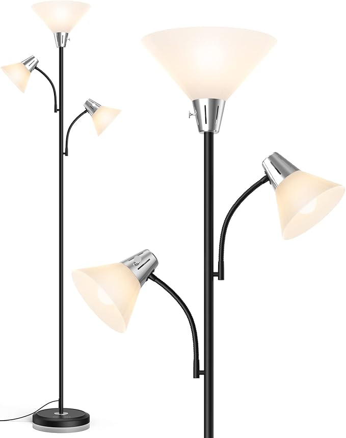 LEPOWER Floor Lamp, Standing Lamp with Replaceable 3000K Energy-Saving, Lamp for Living Room with Adjustable Reading Lights, Modern Bright Floor Lamp for Bedroom, Living Room, Office