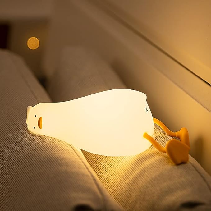Lying Flat Duck Night Light, Cute Silicone Light Up Duck, 3 Level Dimmable Nursery Nightlight, LED Duck Lamp, Rechargeable Bedside Touch Lamp for Breastfeeding Toddler Baby Kids Decor