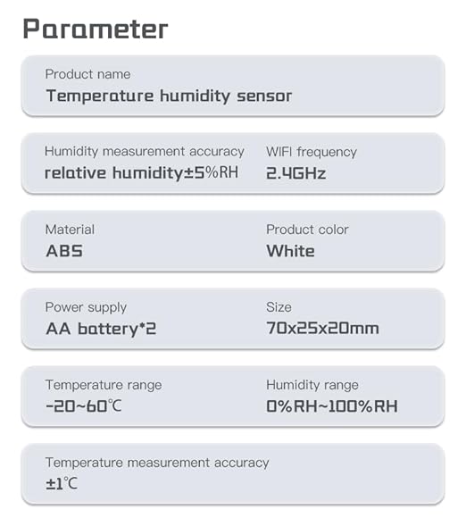 Zigbee Temperature and Humidity Sensor, Wireless Thermometer for Home Automation, Remote Monitoring, Compatible with Hub/Gateway Devices with Zigbee Hub Built-in